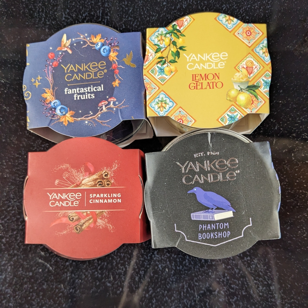 Yankee Candle Set of Four Mini Jars Candles 1.3 oz, Lemon, Cinnamon, Patchouli